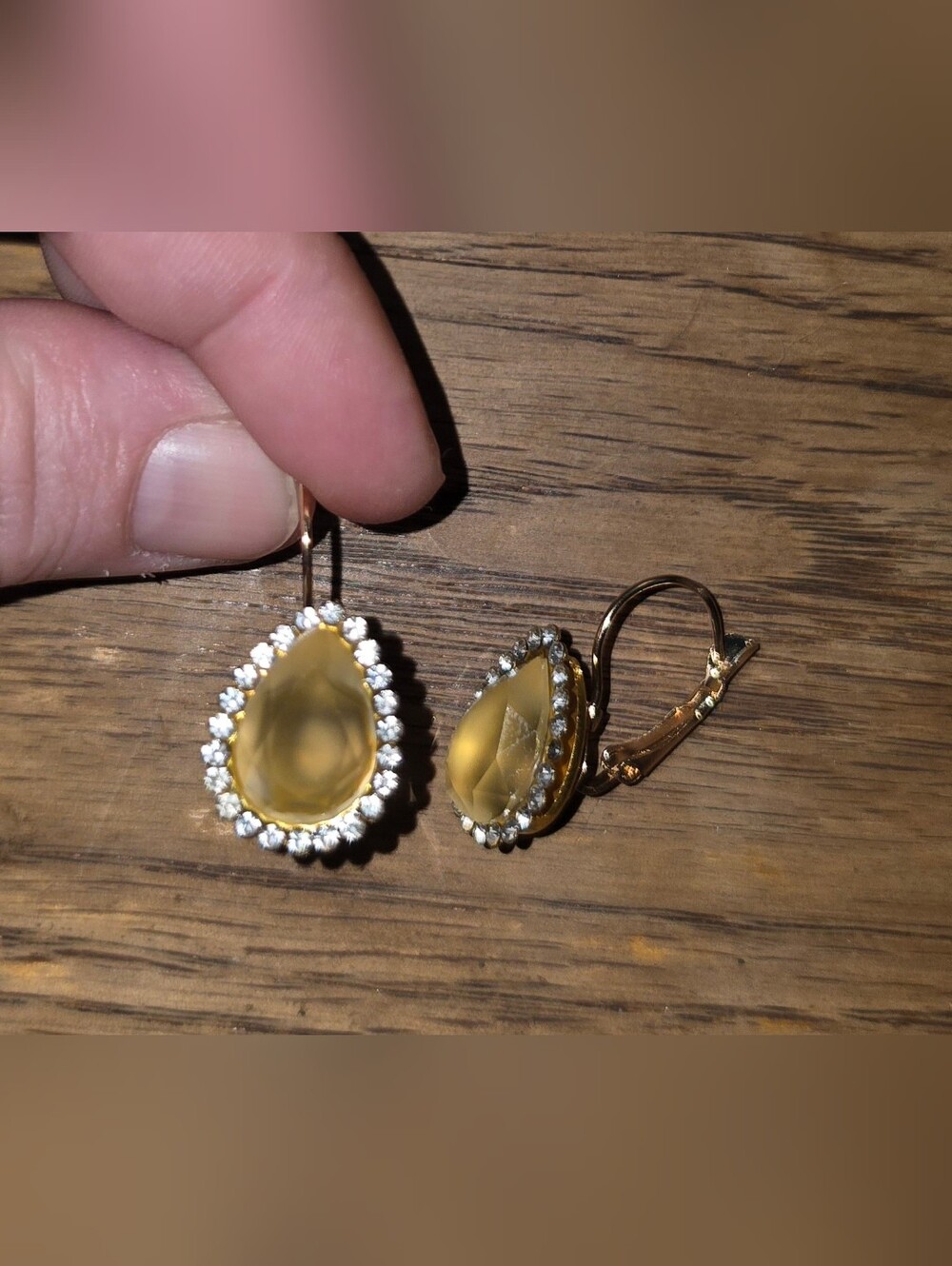 Gold-Tone Yellow Teardrop Crystal Halo Earrings BNIB